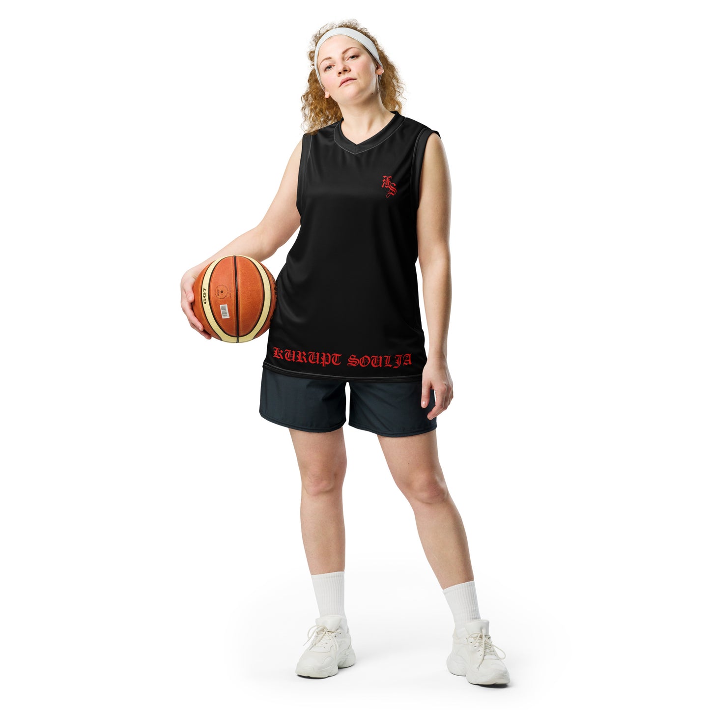 KS Black Red Recycled unisex basketball jersey